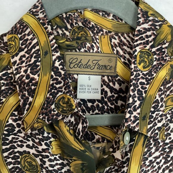 Vtg Cote De France Heavyweight 100% Silk Button-Up Blouse Women Size Small Anima - Picture 3 of 10